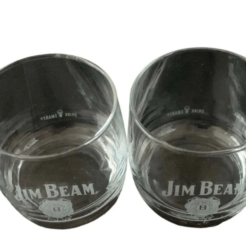 Vintage Jim Beam Whiskey Bourbon Glasses Etched Logo Rocks Glasses Lot Of 2